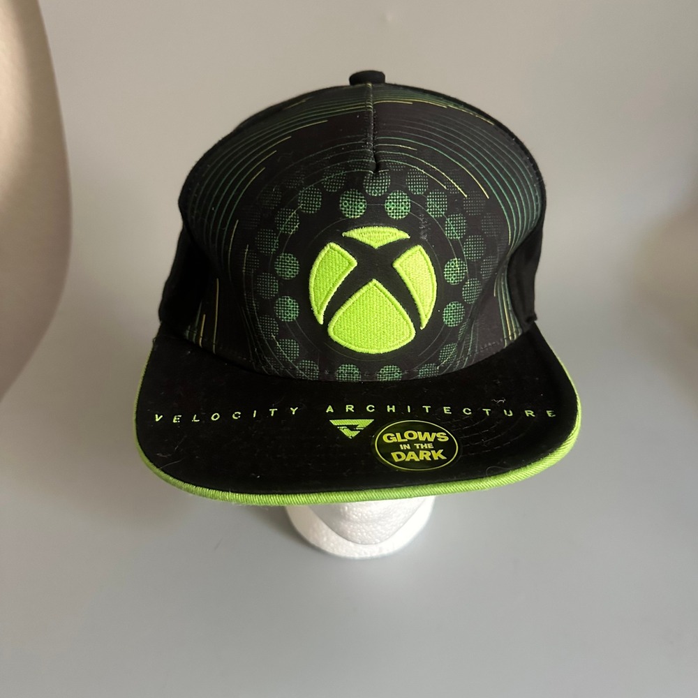 Xbox Velocity Architecture Snapback Hat Black Neon Green Glow In The Dark Cap